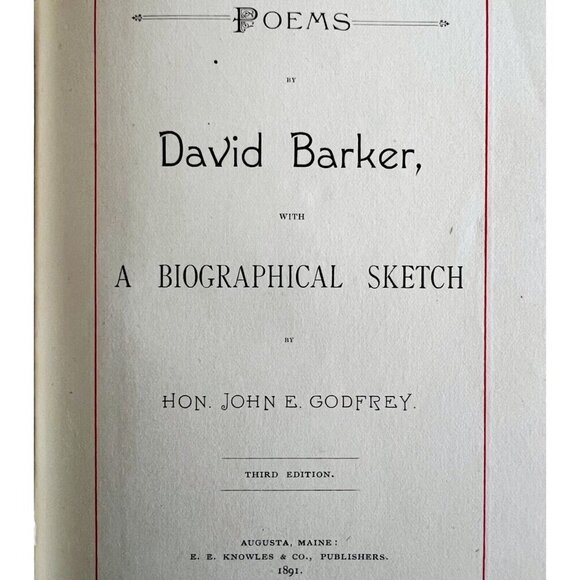 Poems David Barker Biographical Sketch 3rd Edition Poetry 1891 RARE Antique C97 - Picture 5 of 11
